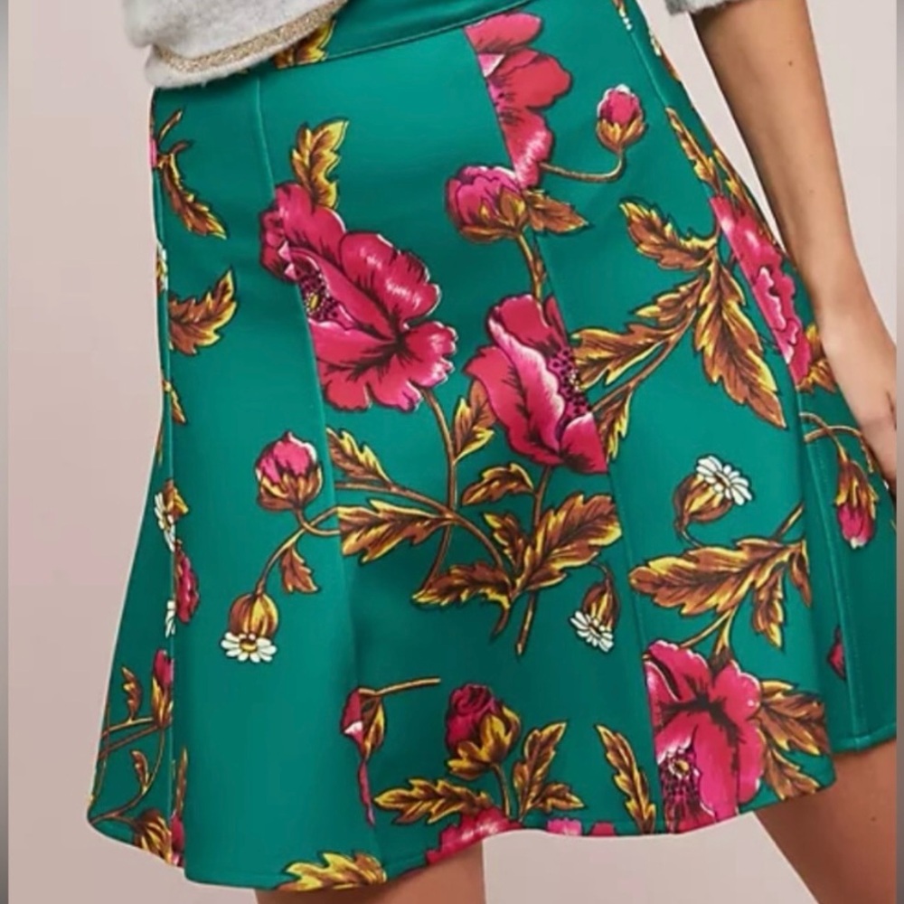 Maeve Green Floral Skater Skirt